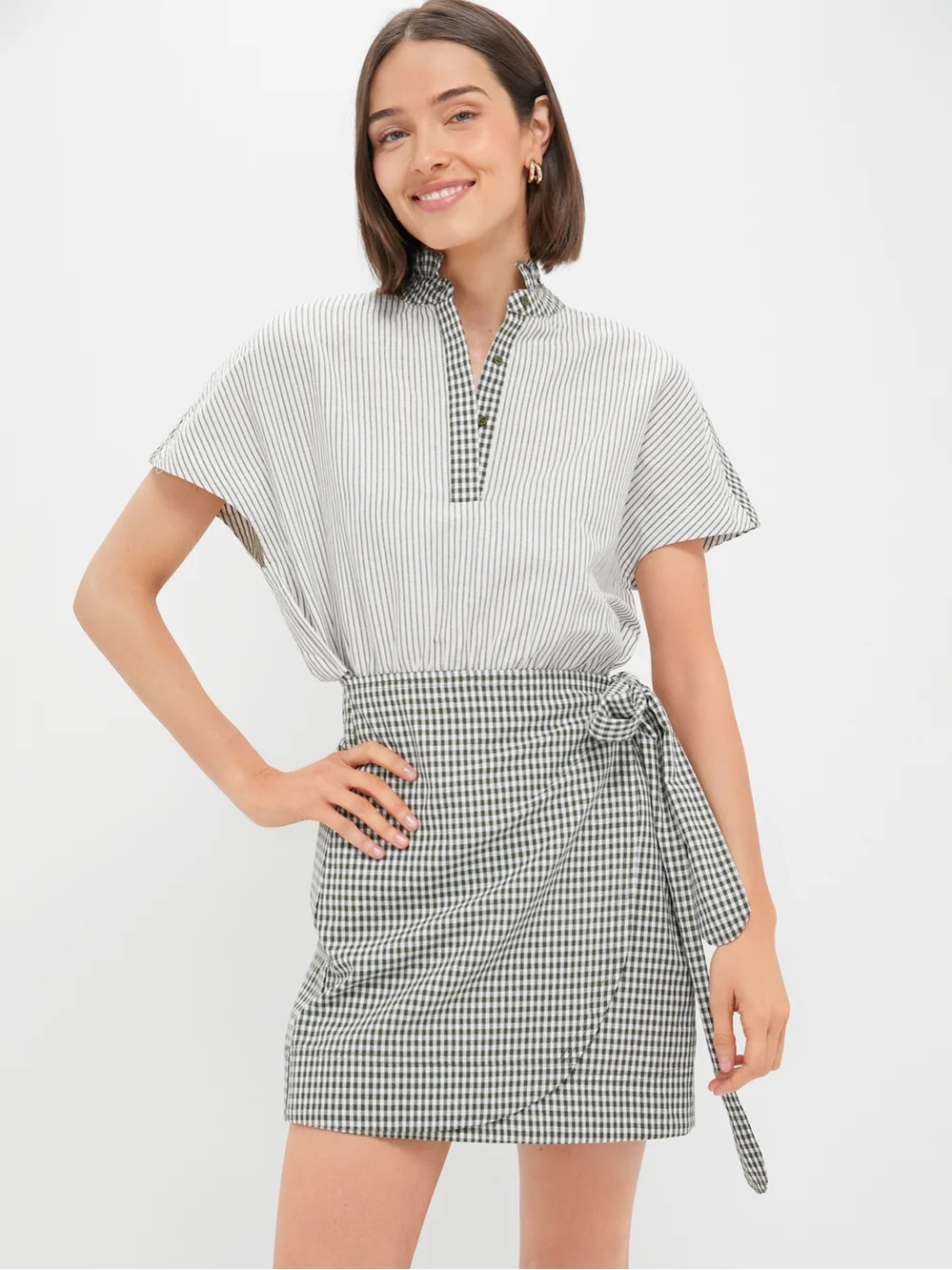 Tuckernuck || Pomander Place Frida Dress Mini Wrap Ruffle in Green Gingham Large